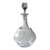 Carafe ancienne en cristal gravé, décor végétal, Bohème XIX-XXe