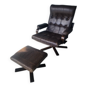Fauteuil relax relaxant pivotant basculant scandinave en cuir
