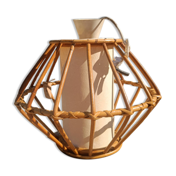 Suspension vintage en rotin et bambou avec abat-jour amovible