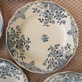 Set of 6 old flat plates, blue décor, Sarreguemines