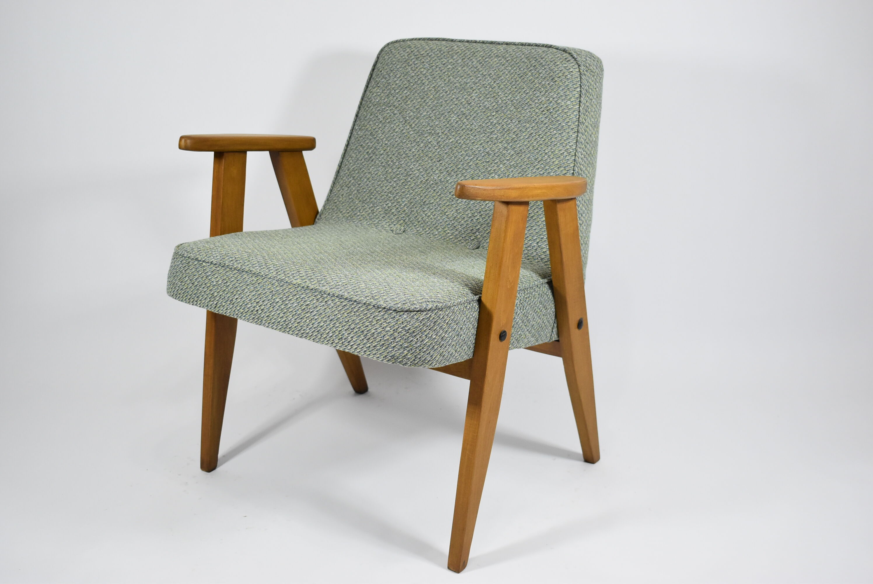 Armchair 366 by j. chierowski, green fabric, teak wood 1960