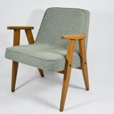 Armchair 366 by j. chierowski, green fabric, teak wood 1960