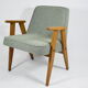 Armchair 366 by j. chierowski, green fabric, teak wood 1960
