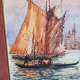 Watercolor painting "Gondola in Venice" by Alfred Justin Blondeau (XIXth).