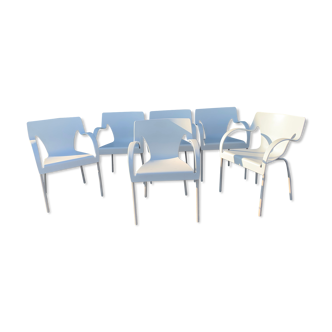 6 fauteuils italiens empilables Sinuosa, design Oscar Tusquets pour Driade Aleph, 1998