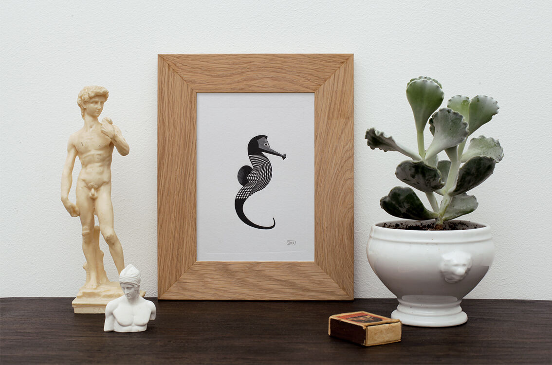 Black seahorse press print - embossing - A5 format