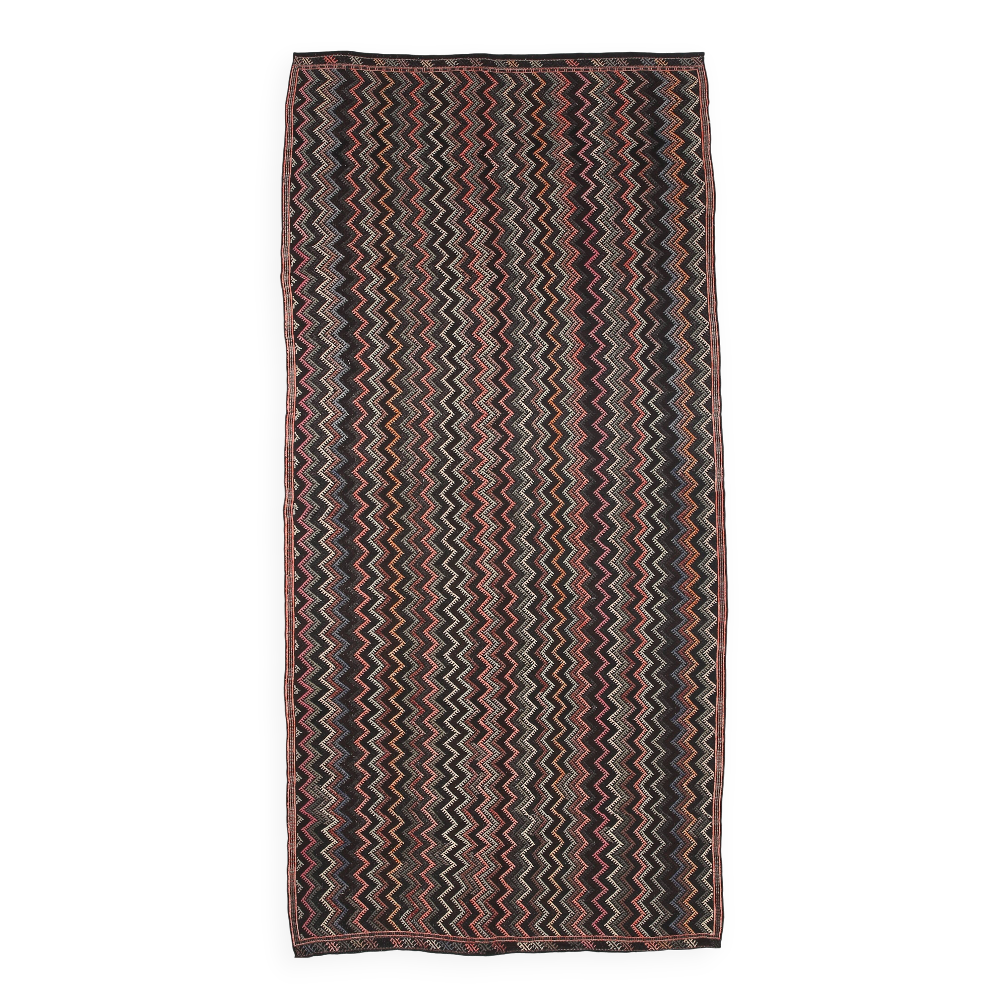 6x14 Kilim Multicolor Natural Wool Kilim Rug For Designer, 190x417 Cm