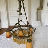 Lustre 19e siècle éléctrifié . Verre dépoli et Bronze