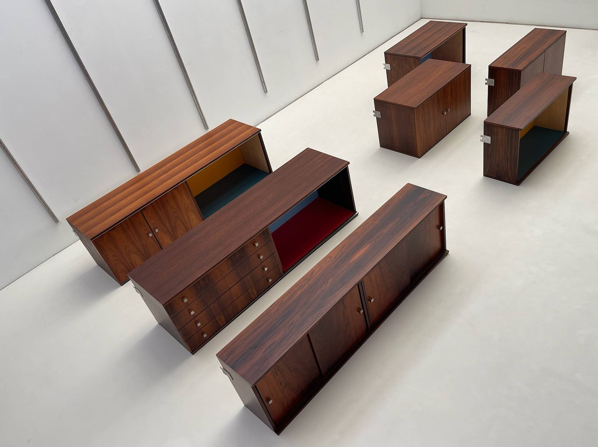 Large colorful wall unit in luxury wood