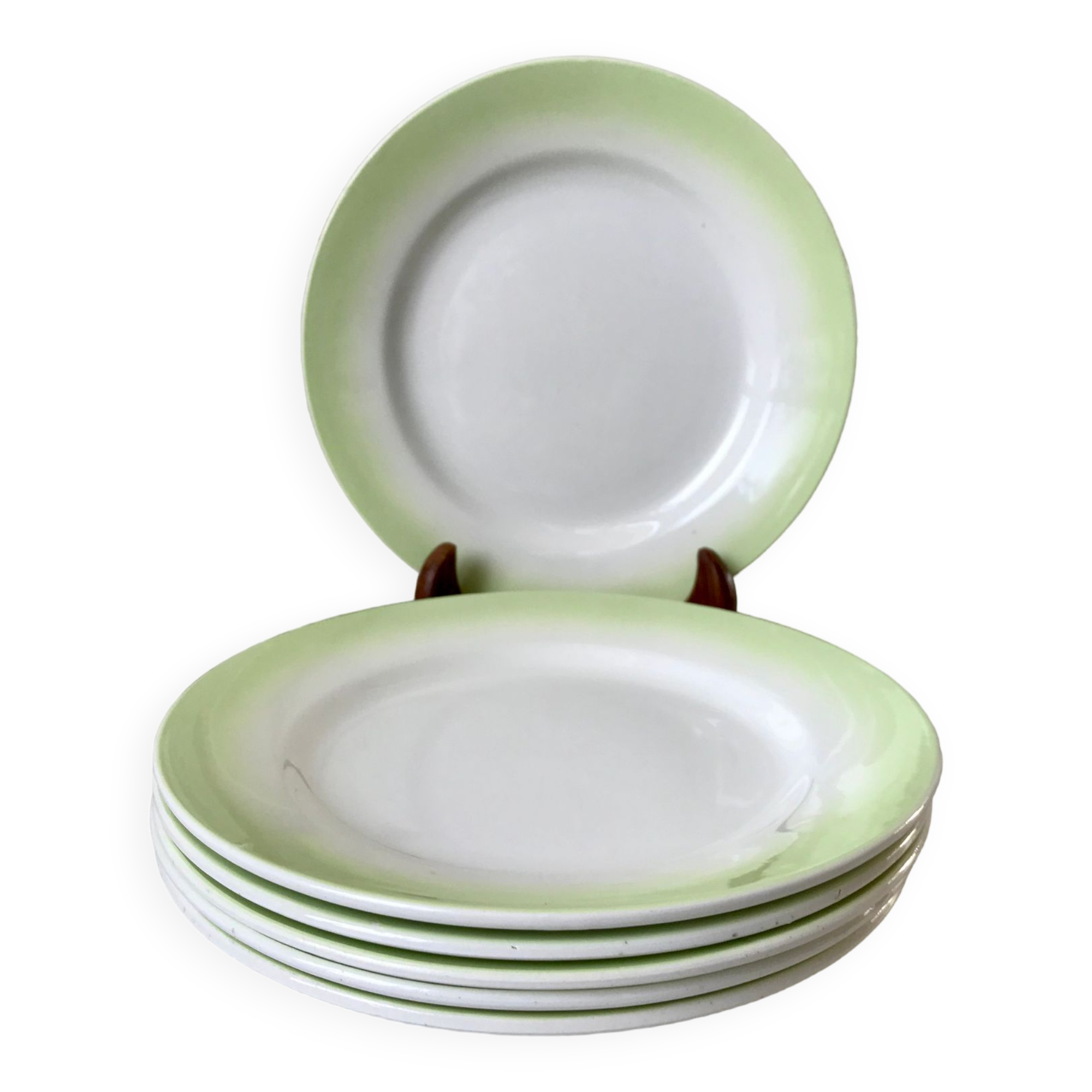 set of 6 pastel gradient light green dessert plates 40s-50s
