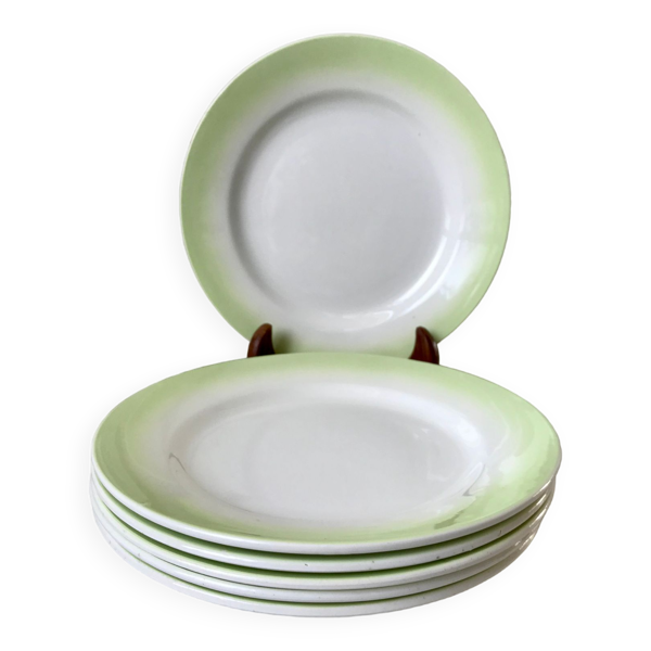lot de 6 assiettes à dessert vert clair dégradé pastel années 40-50