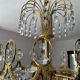 Brass chandelier with crystal pendants from the 1970s.