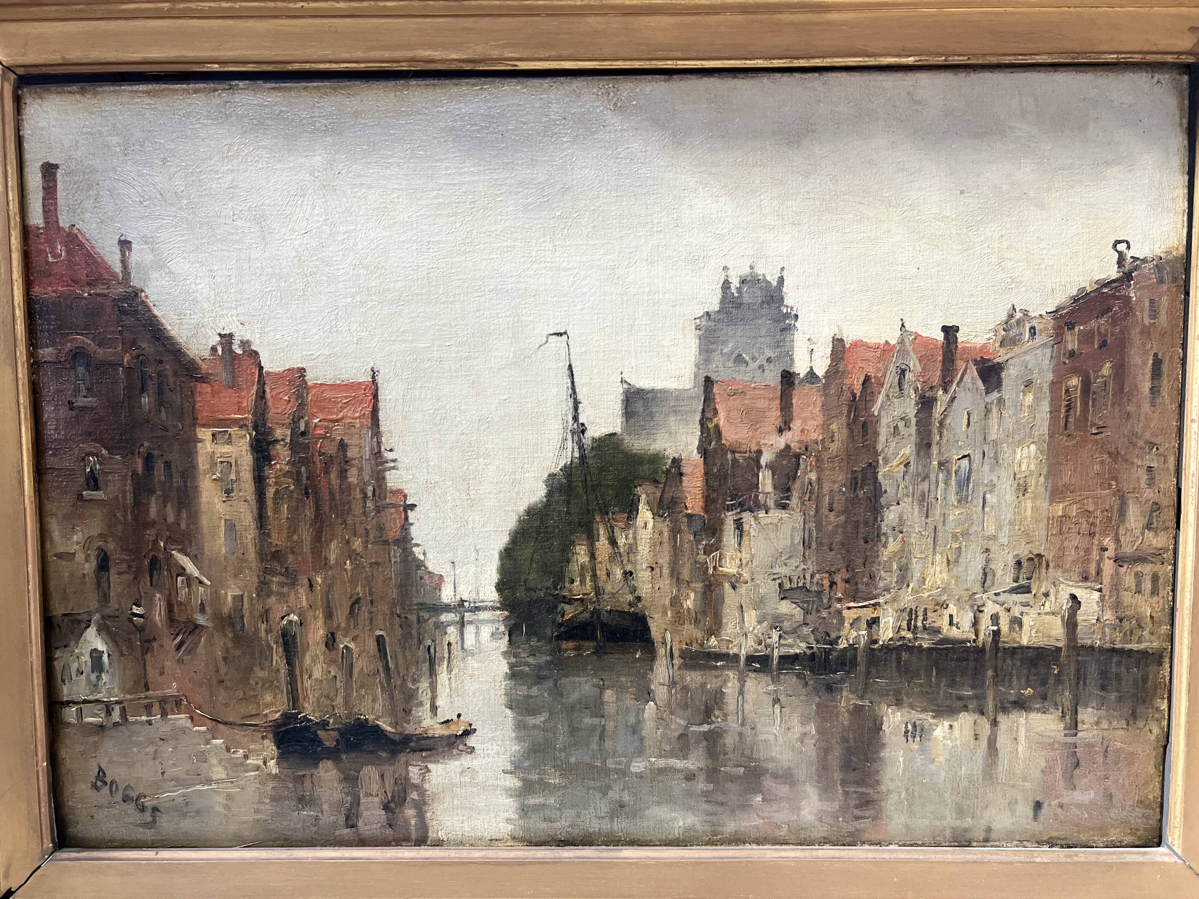Oil on canvas "View of the city on the canal" by Franck BOGGS 19th century