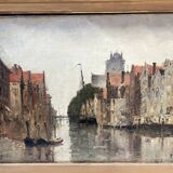 Oil on canvas "View of the city on the canal" by Franck BOGGS 19th century