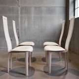 Set of 4 Cattelan Italia white leather chairs from the 1980s, vintage Italian design