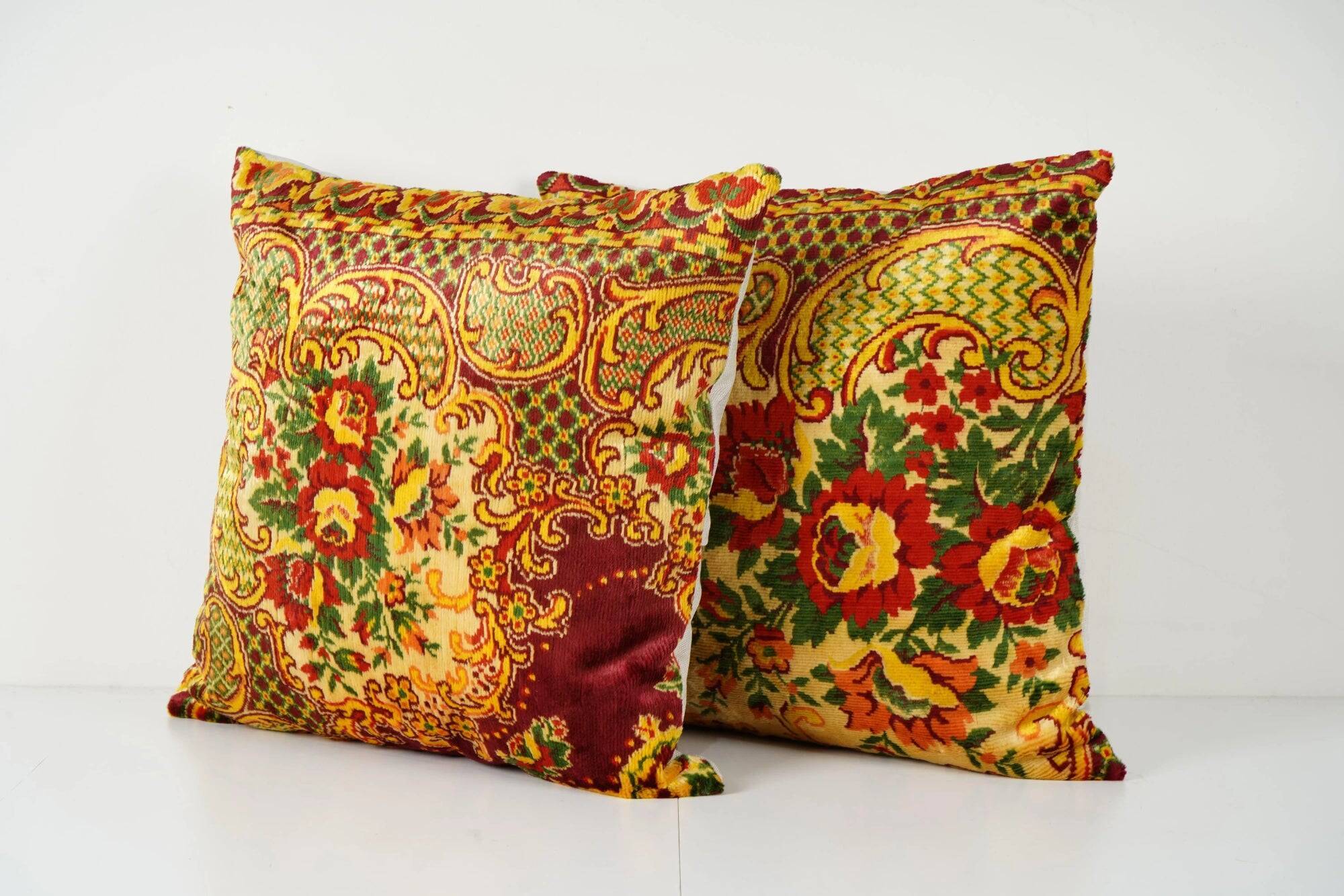 Set of 2 vintage velvet cushion covers 51x51 cm