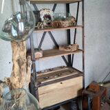 Industrial shelf made of solid exotic mango wood with riveted metal.