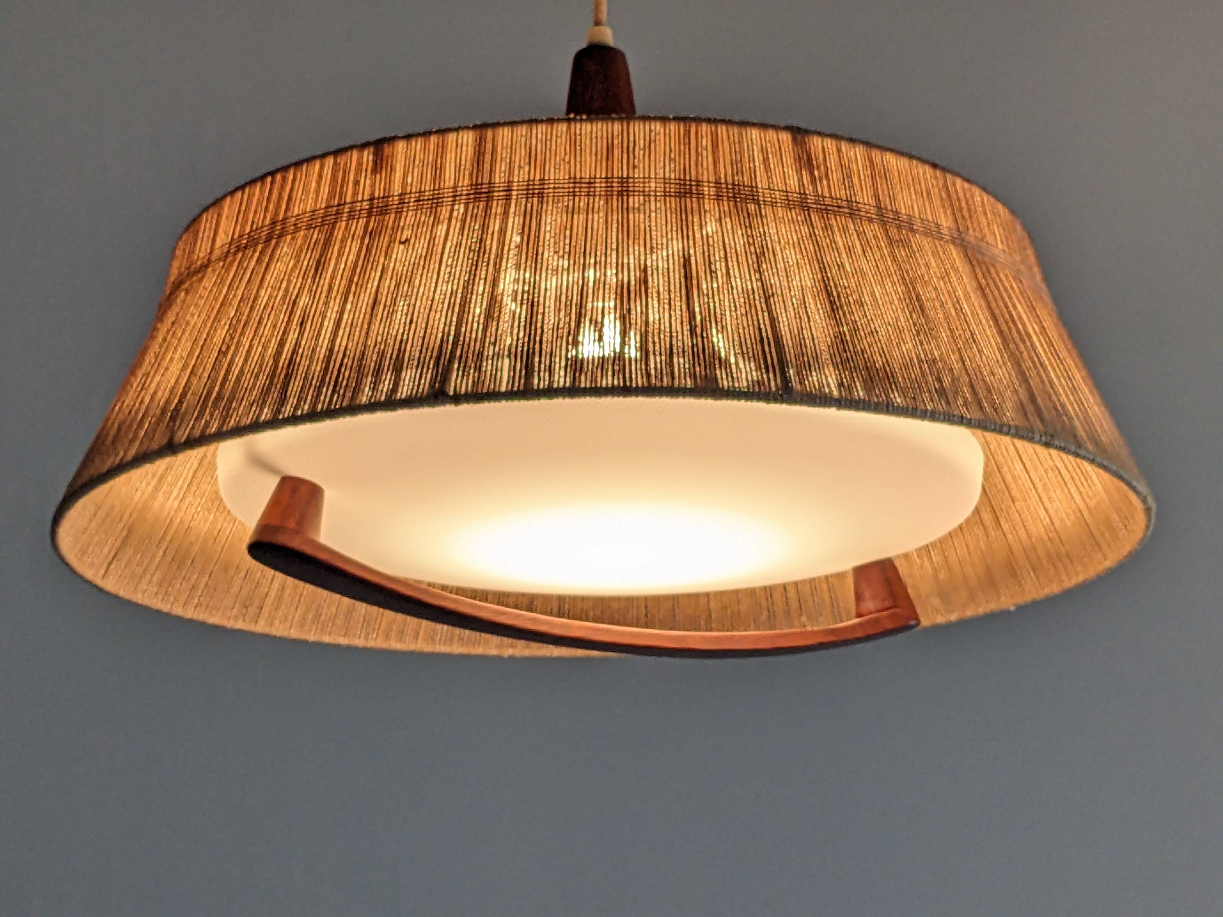 Teak and sisal pendant light from the 50s/60s by Temde Leuchten