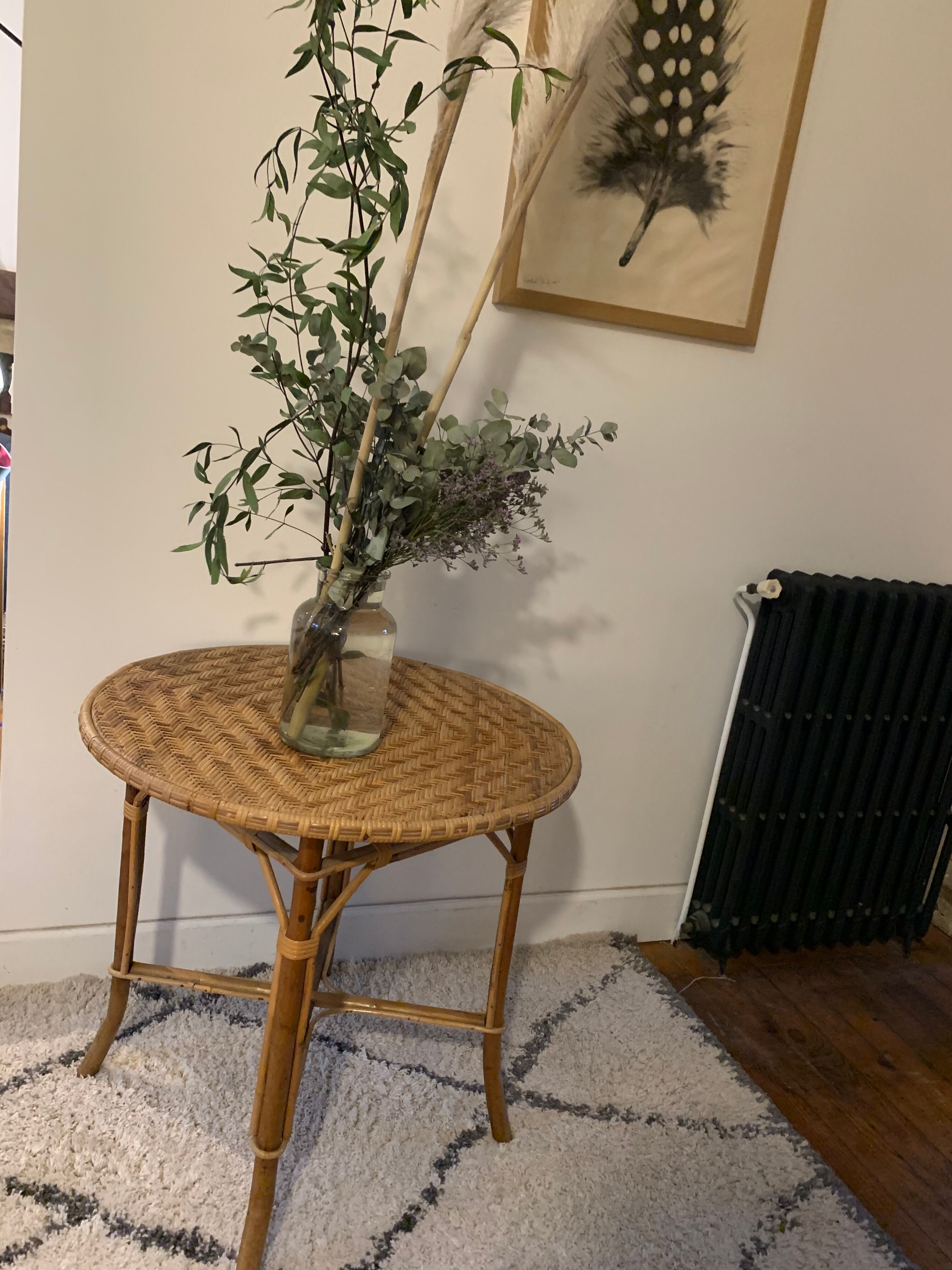 Rattan table for 4 people 70s