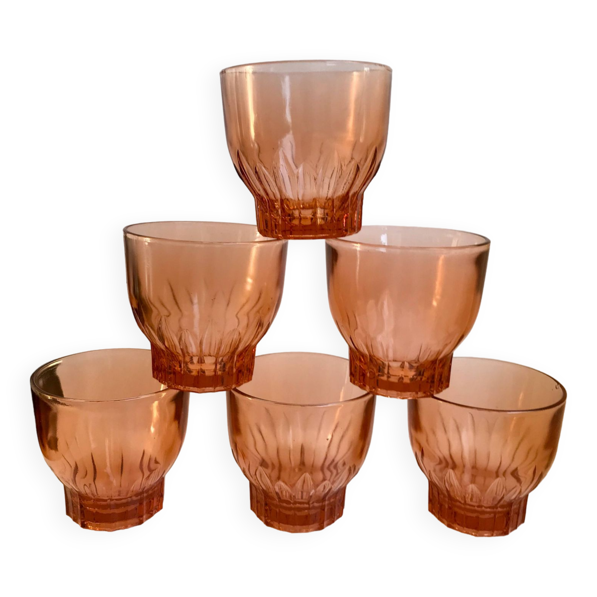 Set of 6 large pink glass water glasses from the 60s