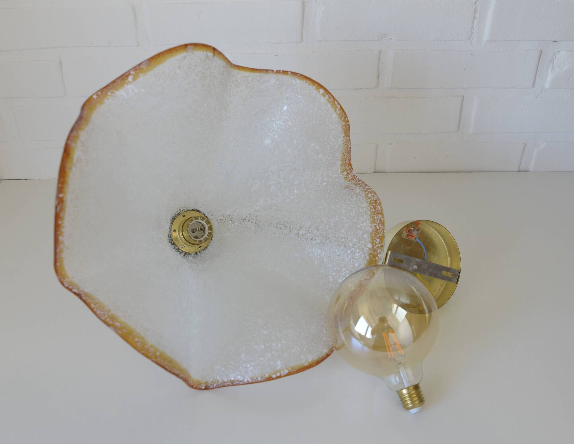 Hand Blown Murano Glass Pendant Light – Amber Rim, 1970s Italy Design