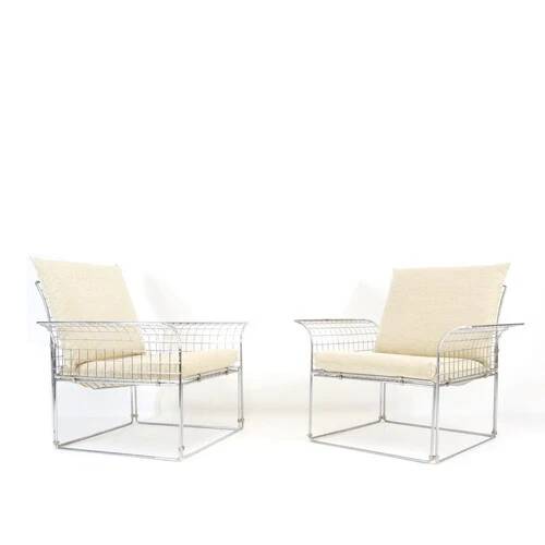2 Retro Vintage Danish Wire Metal Lounge Chair Armchair Mid Century 70s 80s