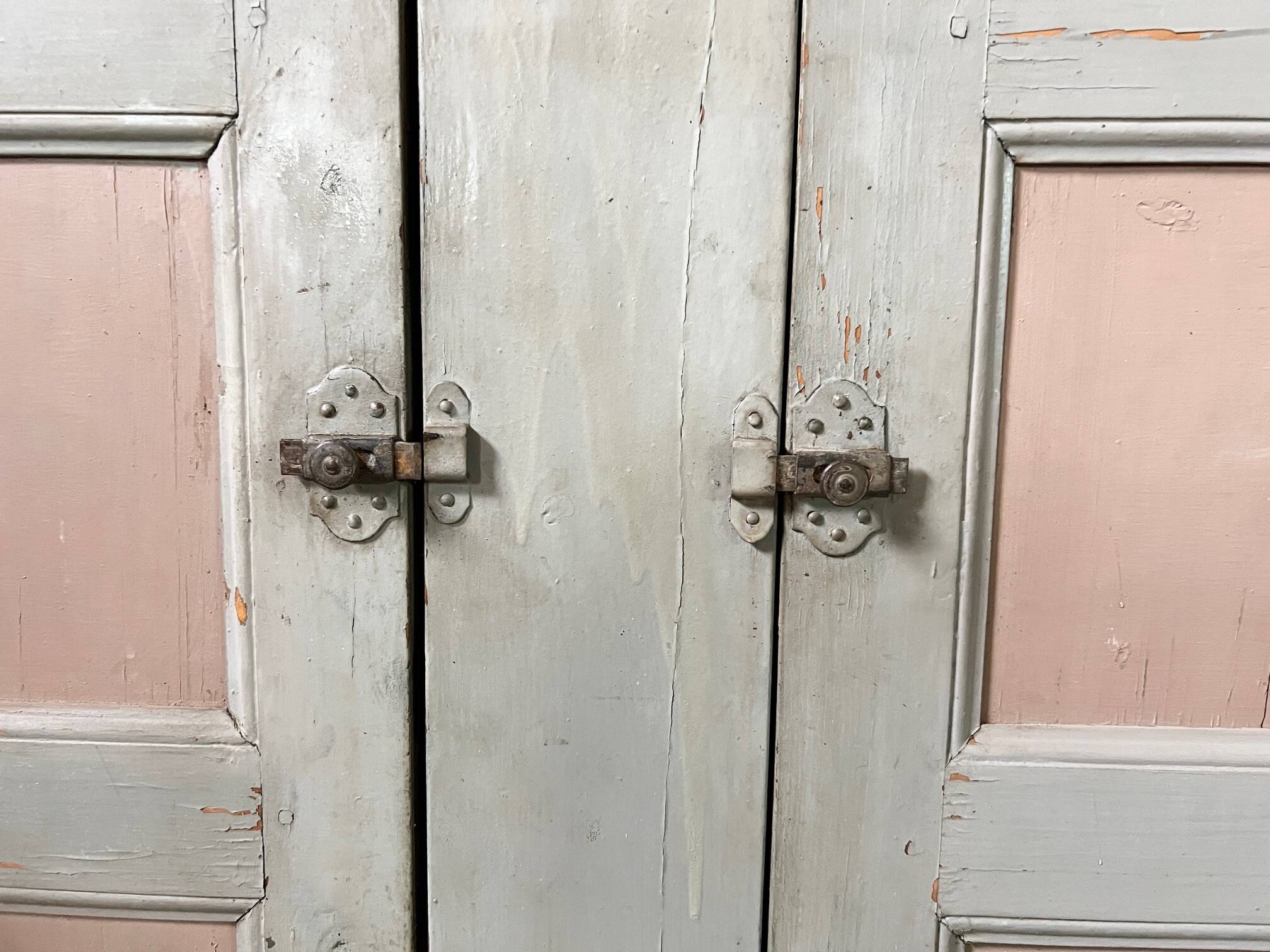 Late 19th century cupboard front, double doors + painted fir frame