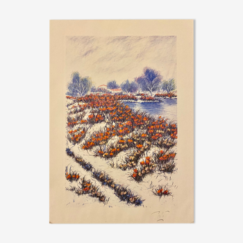 Reproduction landscape painting poppies