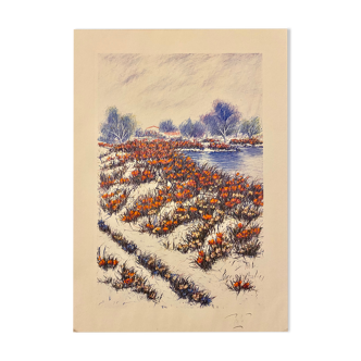 Reproduction landscape painting poppies