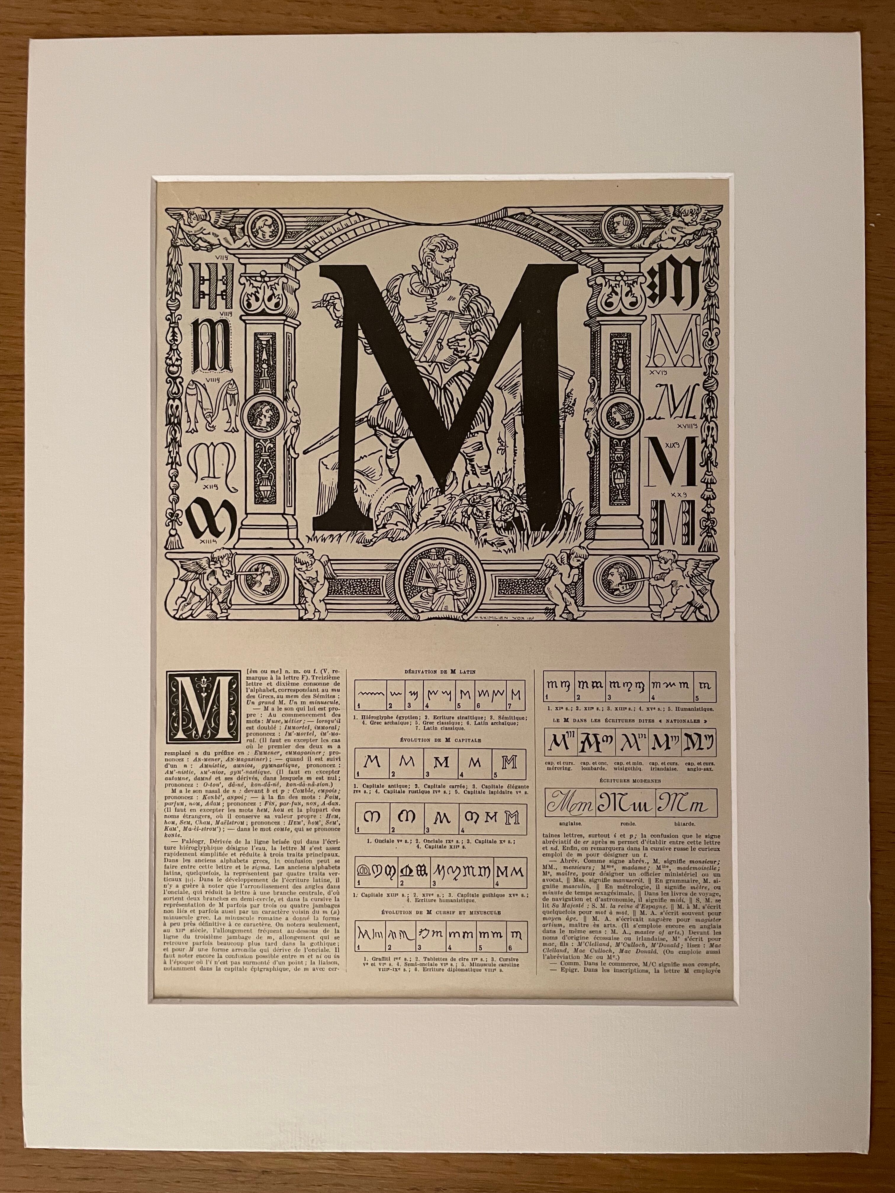 Lithograph letter M 1930