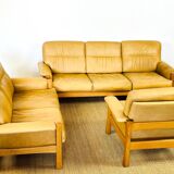 Salon complet en cuir camel 1960