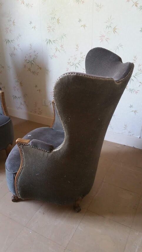 Pair of sculptural Bergère barrel armchairs