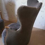 Pair of sculptural Bergère barrel armchairs