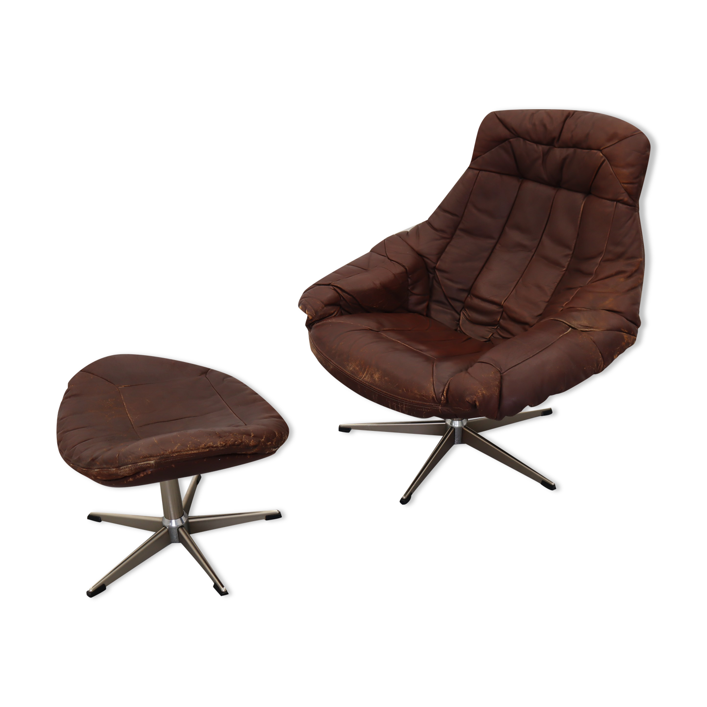 Swivel armchair and stool by h. w. klein for bramin, 1970s, set of 2