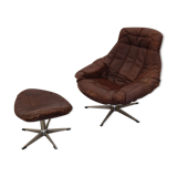 Swivel armchair and stool by h. w. klein for bramin, 1970s, set of 2