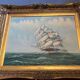Maritime tableau 3 masts gold frame, sculpted