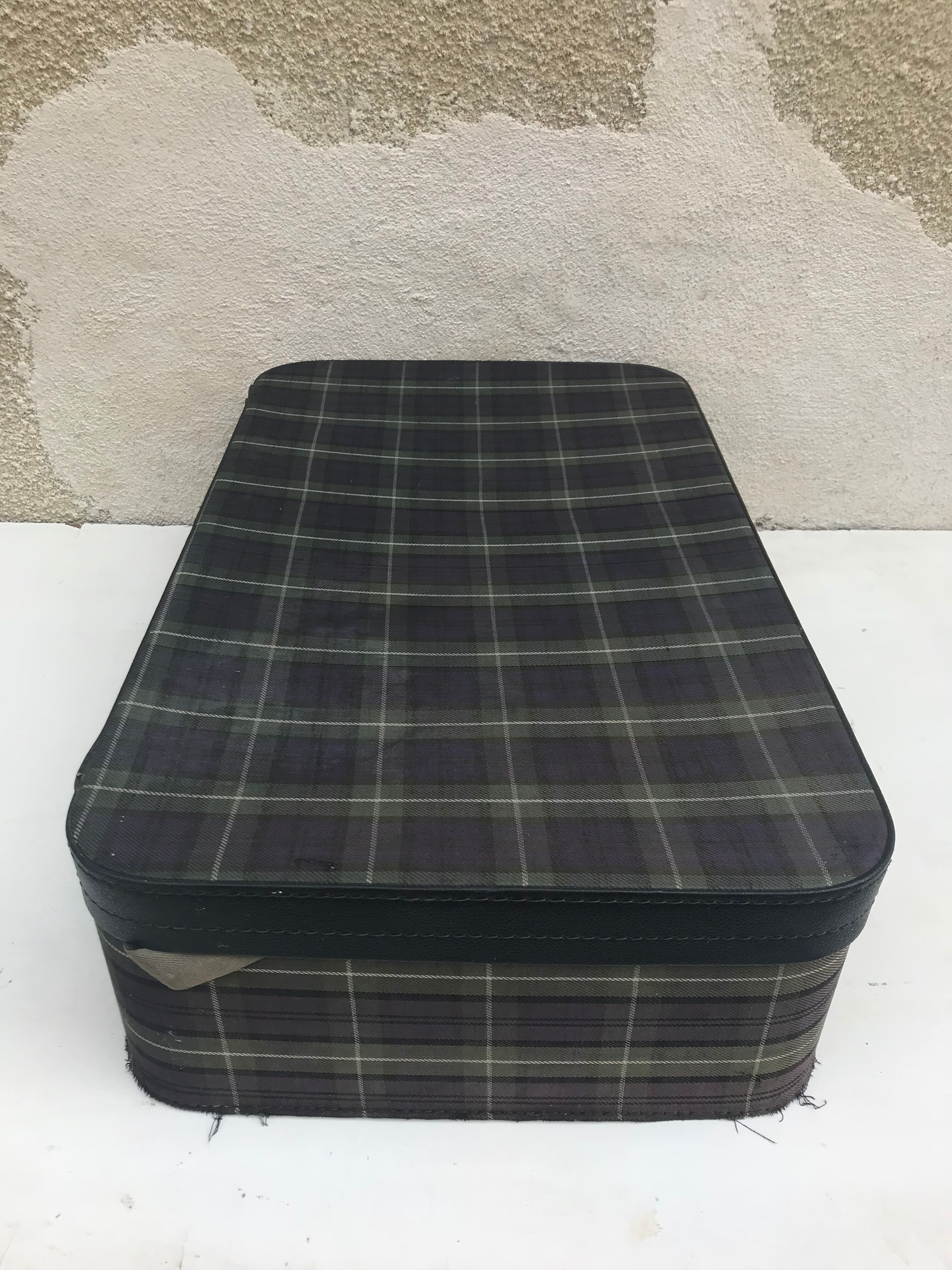 Old suitcase travel fabric Scots & brass + Cove black Vintage Leather trunk
