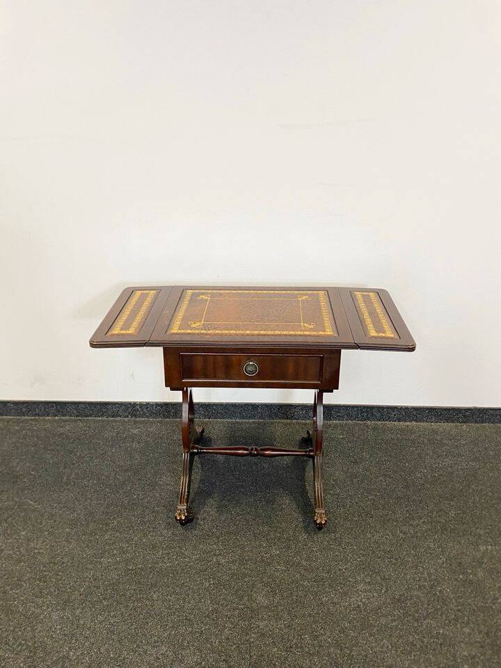 Antique Chesterfield Wing Chair with Stool and English Side Table