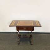 Antique Chesterfield Wing Chair with Stool and English Side Table