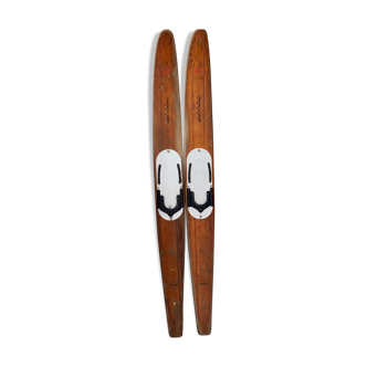 Paire de ski nautique en bois vintage