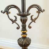 Vintage Large Black & Gold Iron Table Lamp Base, Antique 1950s Metal Bedside Lamp