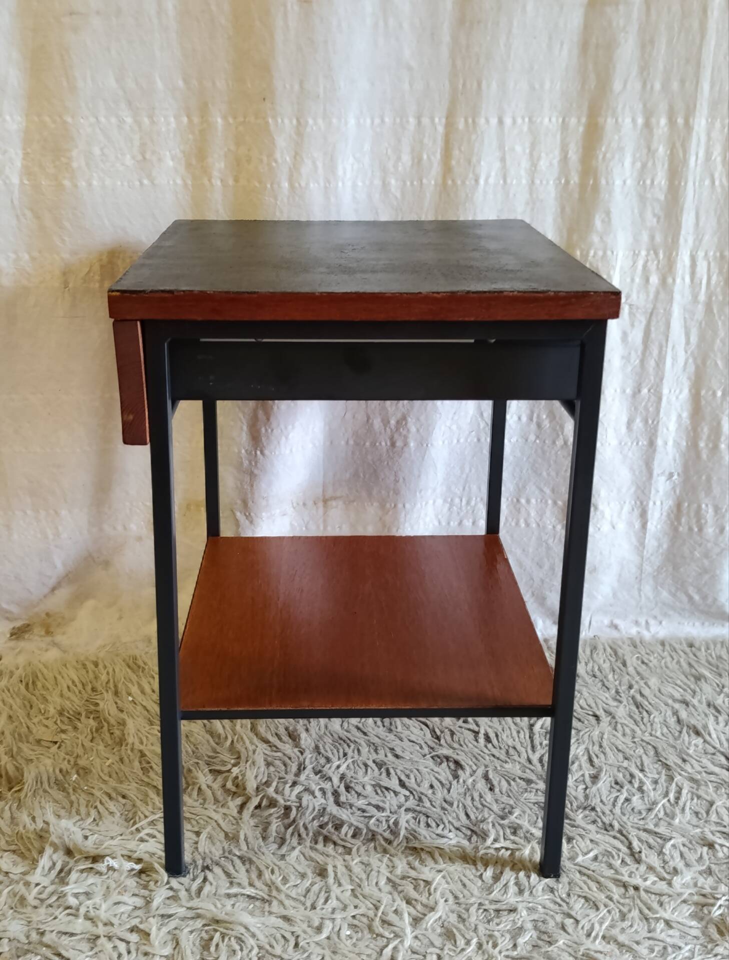 Modernist bedside table in wood and metal - 1950s/60s