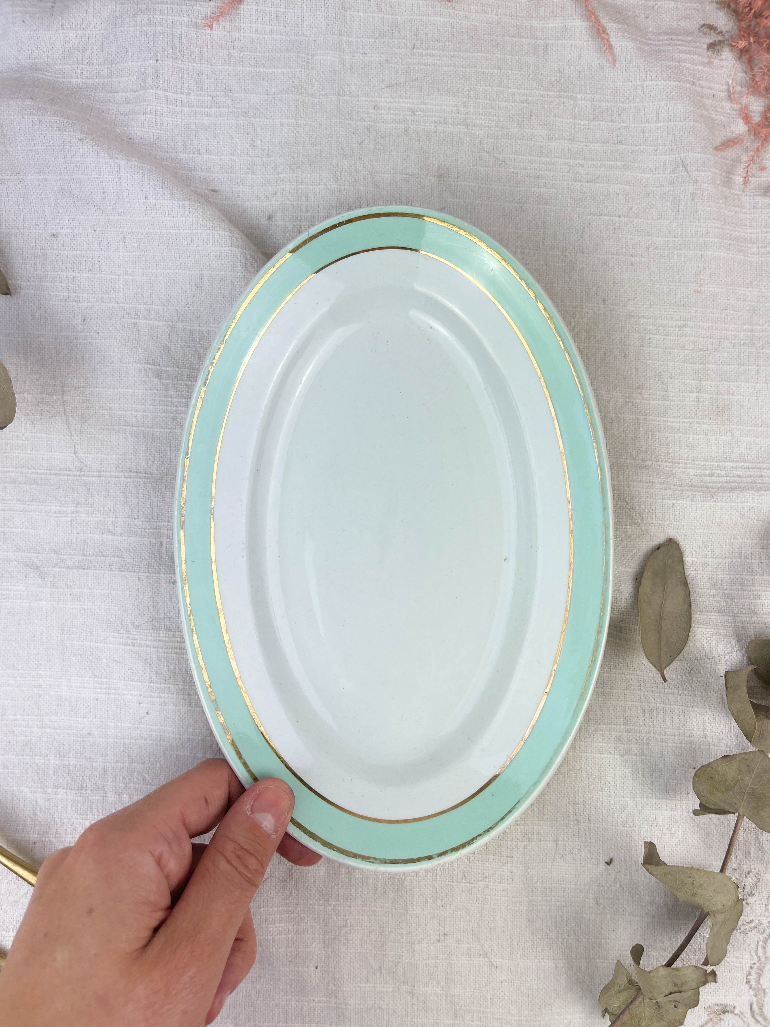 Ravier luneville "dauphine" porcelaine blanc vert