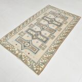 3x6 Cream Blue Oriental Vintage Rug, 109x187Cm
