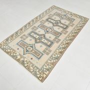 3x6 Cream Blue Oriental Vintage Rug, 109x187Cm