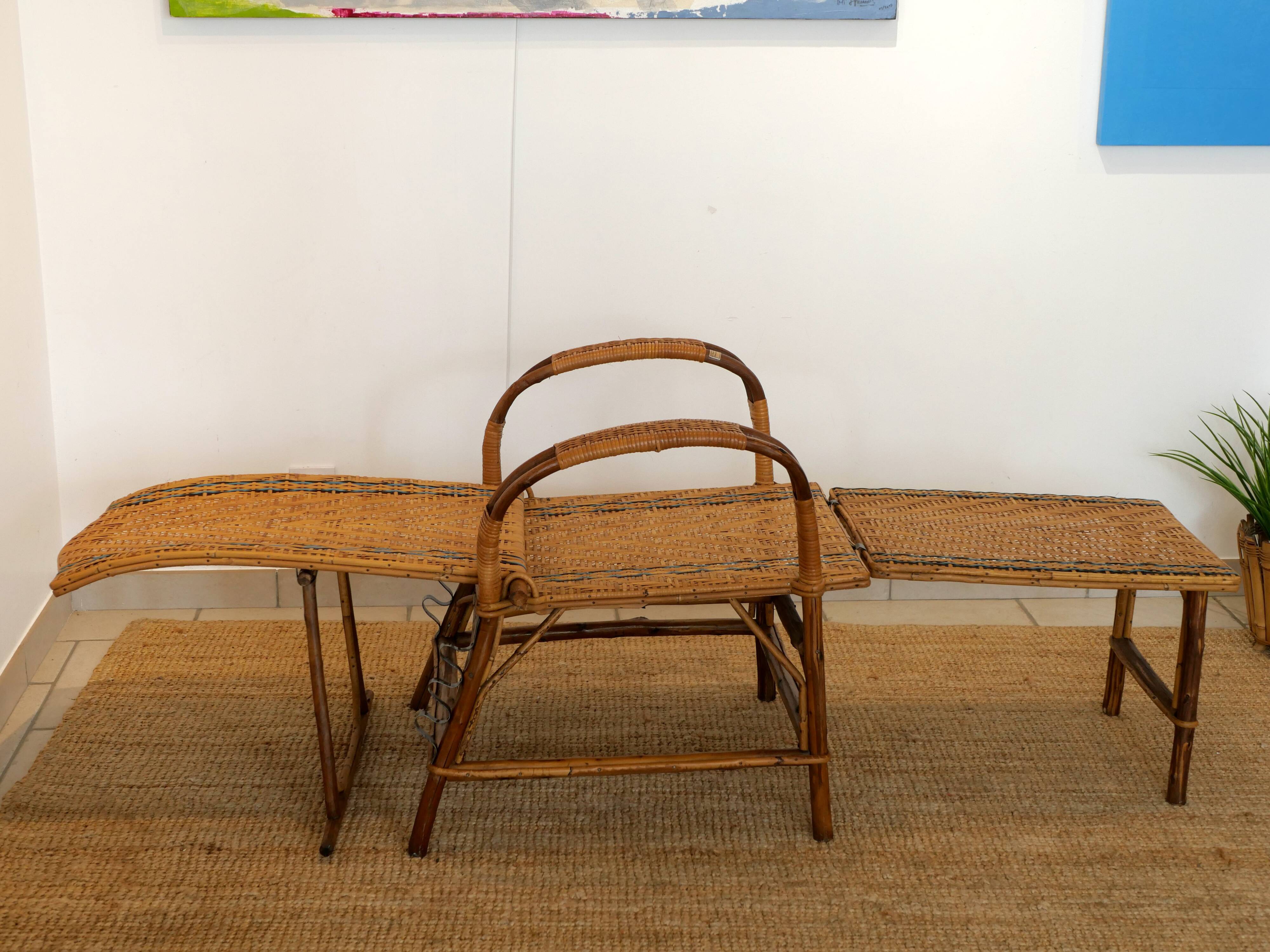 Chaise longue en osier années 30