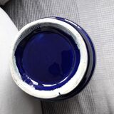 Large vintage ceramic vase in rounded blue and gold shape