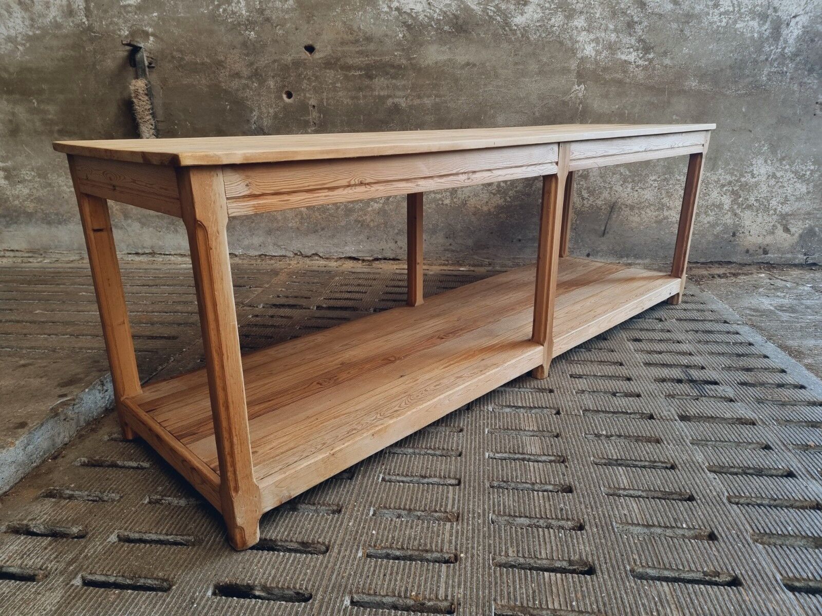 Old work table textile table pine cooking island or side table