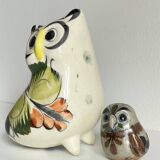 Duo de hiboux en céramique artisanale vintage