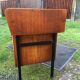 Vintage oak console desk table with square metal tube base (knitting machine)